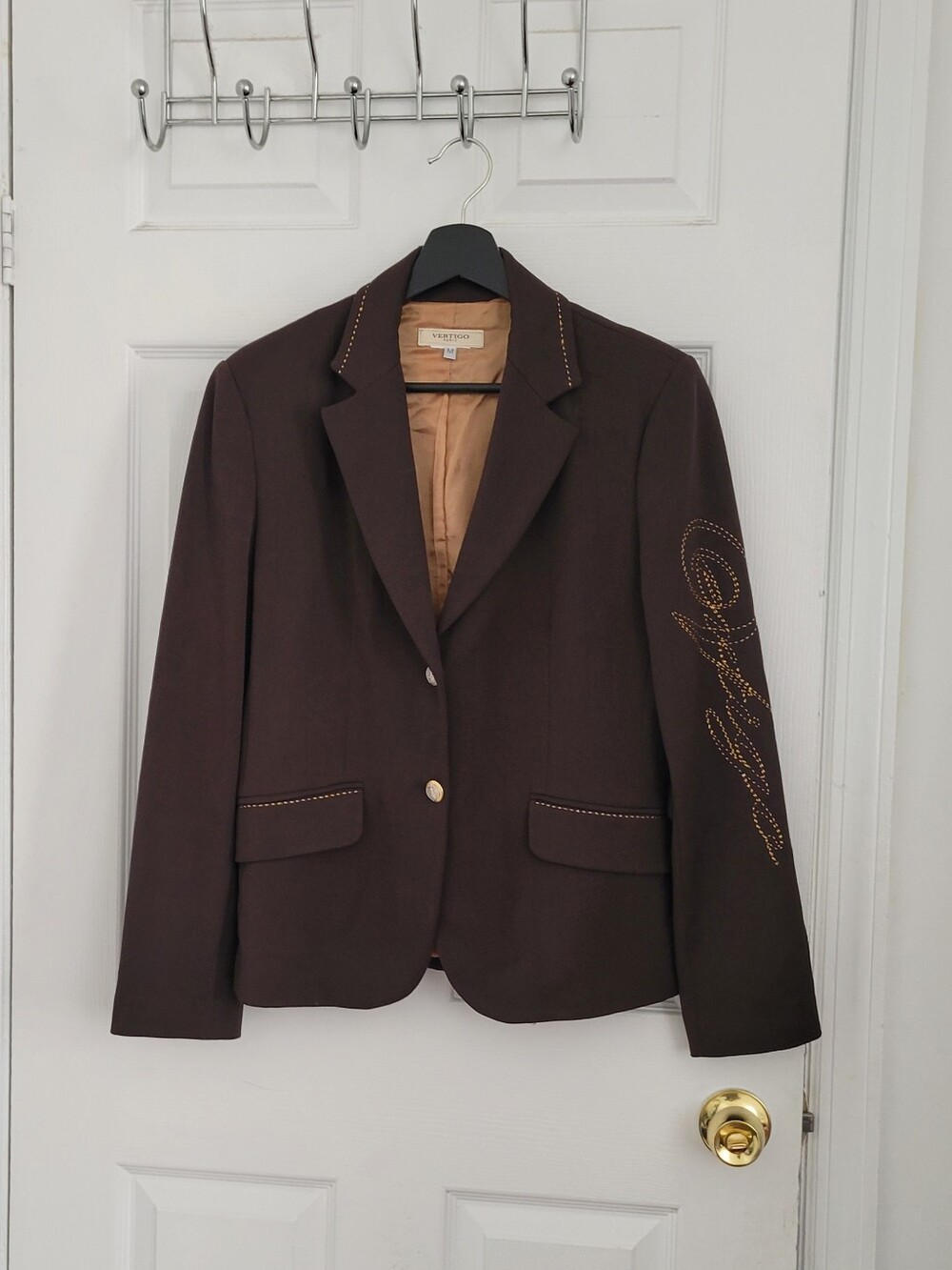 Vertigo Paris  Chocolate Brown Blazer with Gold Stud Detailing